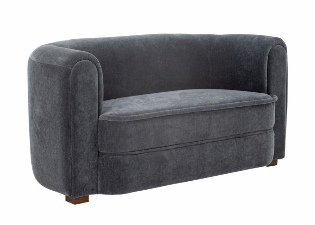 Samt Sofa MARLA 2 Sitzer blau mit runden Form im weichen Design