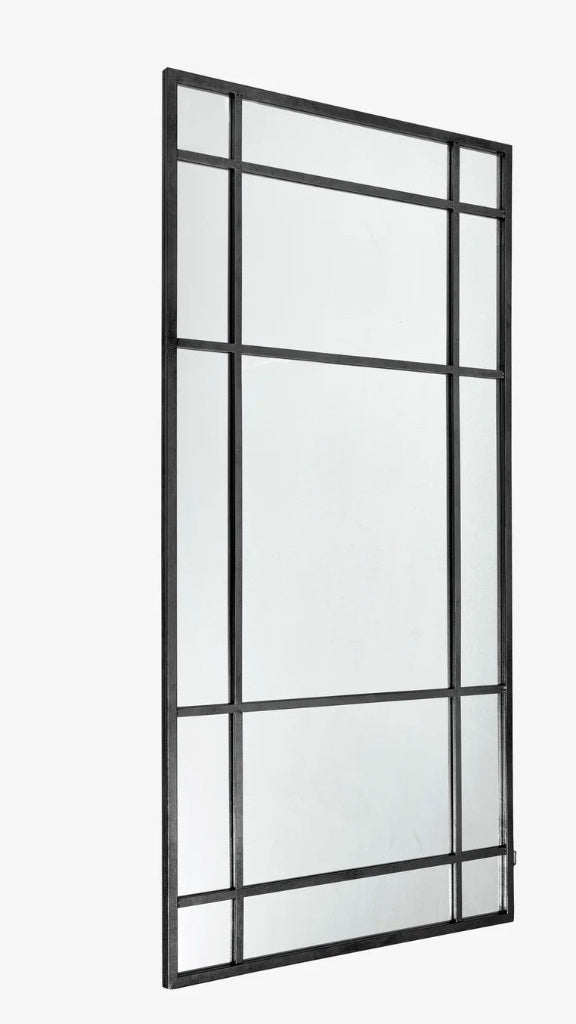 Großer Spiegel H 203 cm schwarzer Metallrahmen mit kleinen Fenstern