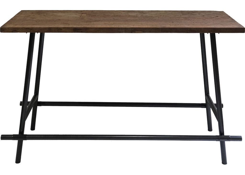 Bartisch aus massivem Altholz mit schwarzem Metallgestell, Stehtisch für Bar und Bistro