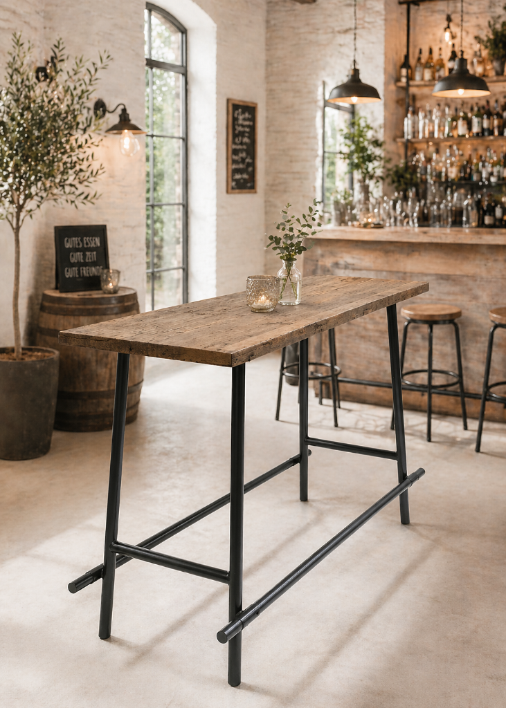 Stehtisch Industrial aus Altholz und Metall, Bartisch 171 cm im Vintage Loft Stil