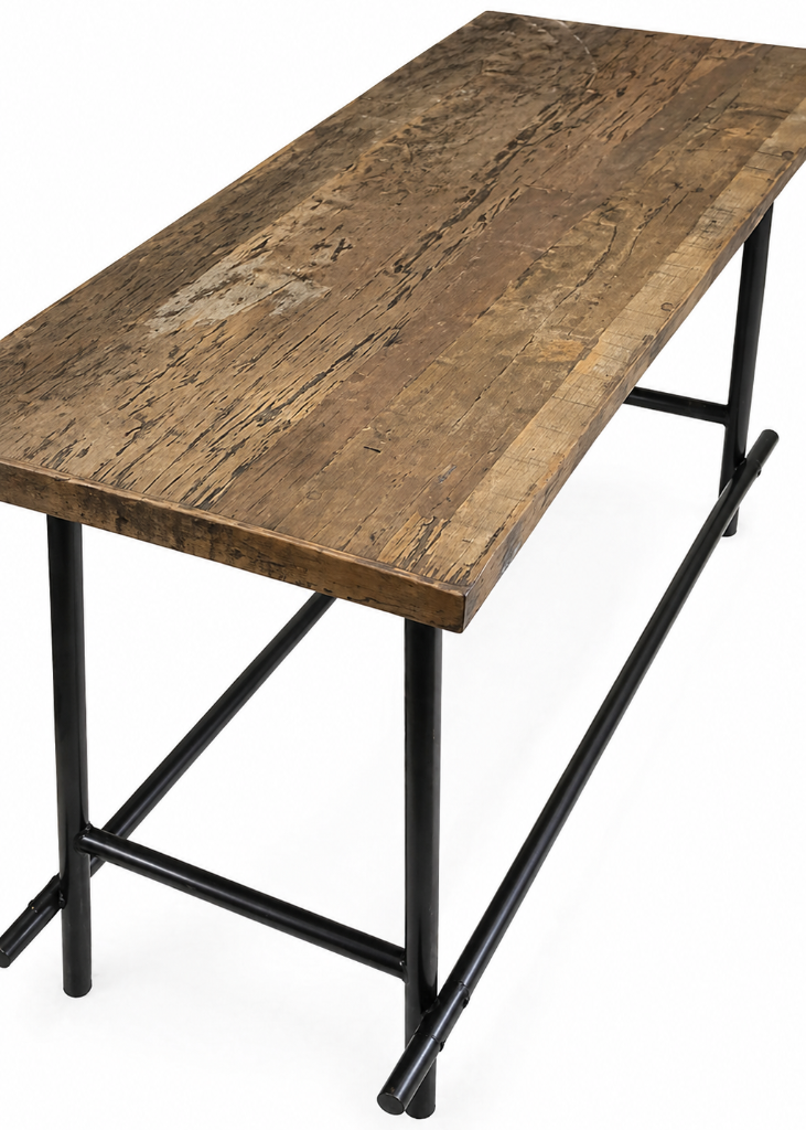 Stehtisch Holz Metall Industrial Design, rustikaler Bartisch aus recyceltem Altholz