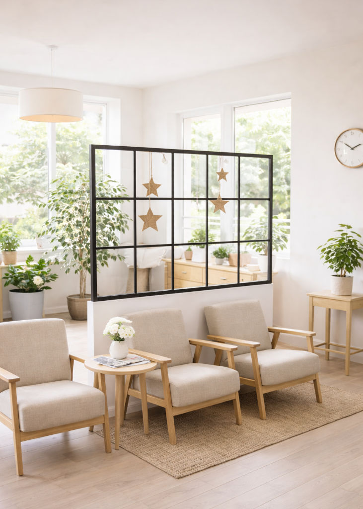 Quadratische Trennwand Raumteiler 120x120cm Metall OHNE GLAS 9 Fenster