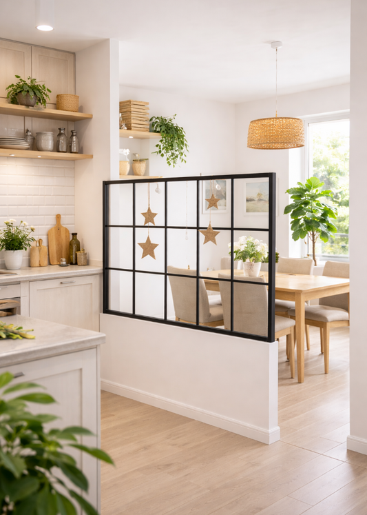 Quadratische Trennwand Raumteiler 120x120cm Metall OHNE GLAS 9 Fenster