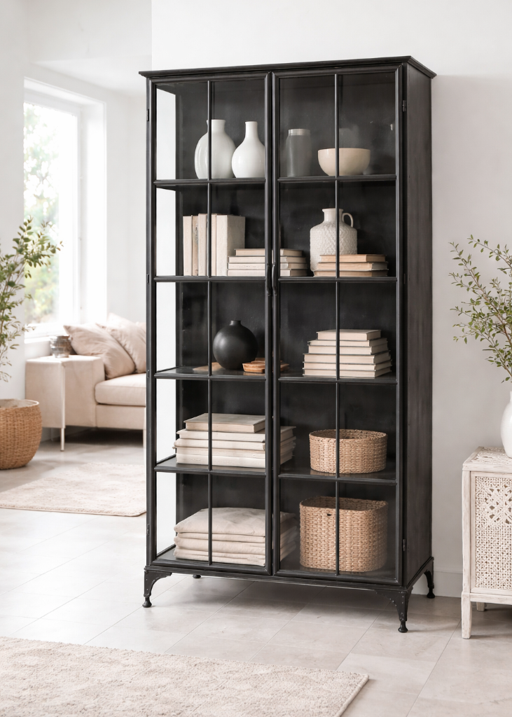 Vitrine schwarz Metall 2 Türen H 184 x B 97 cm - Industriedesign