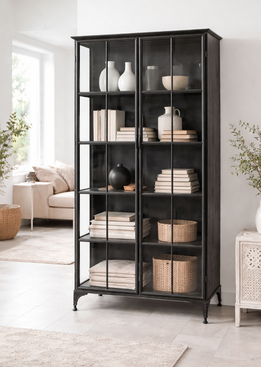 Vitrine schwarz Metall 2 Türen H 184 x B 97 cm - Industriedesign