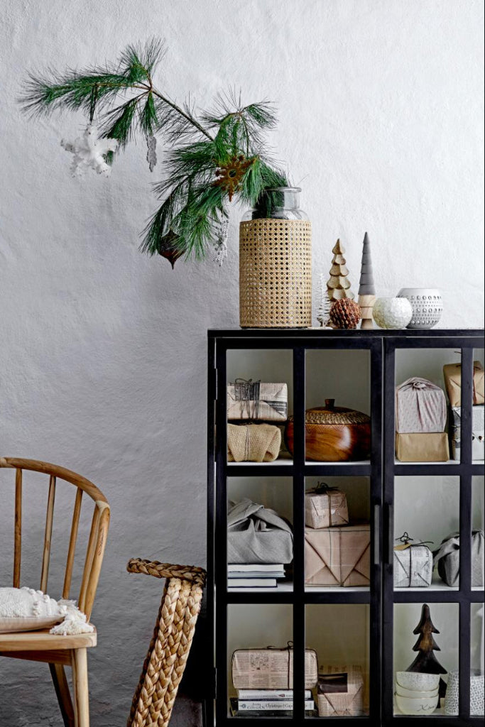 Moderne Vitrine H 120 cm Eiche schwarz-weiß im Landhausstil