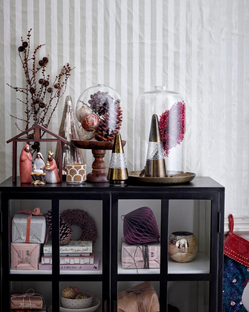 Vitrine H 120 cm Eiche schwarz-weiß im Landhausstil, Bücherschrank