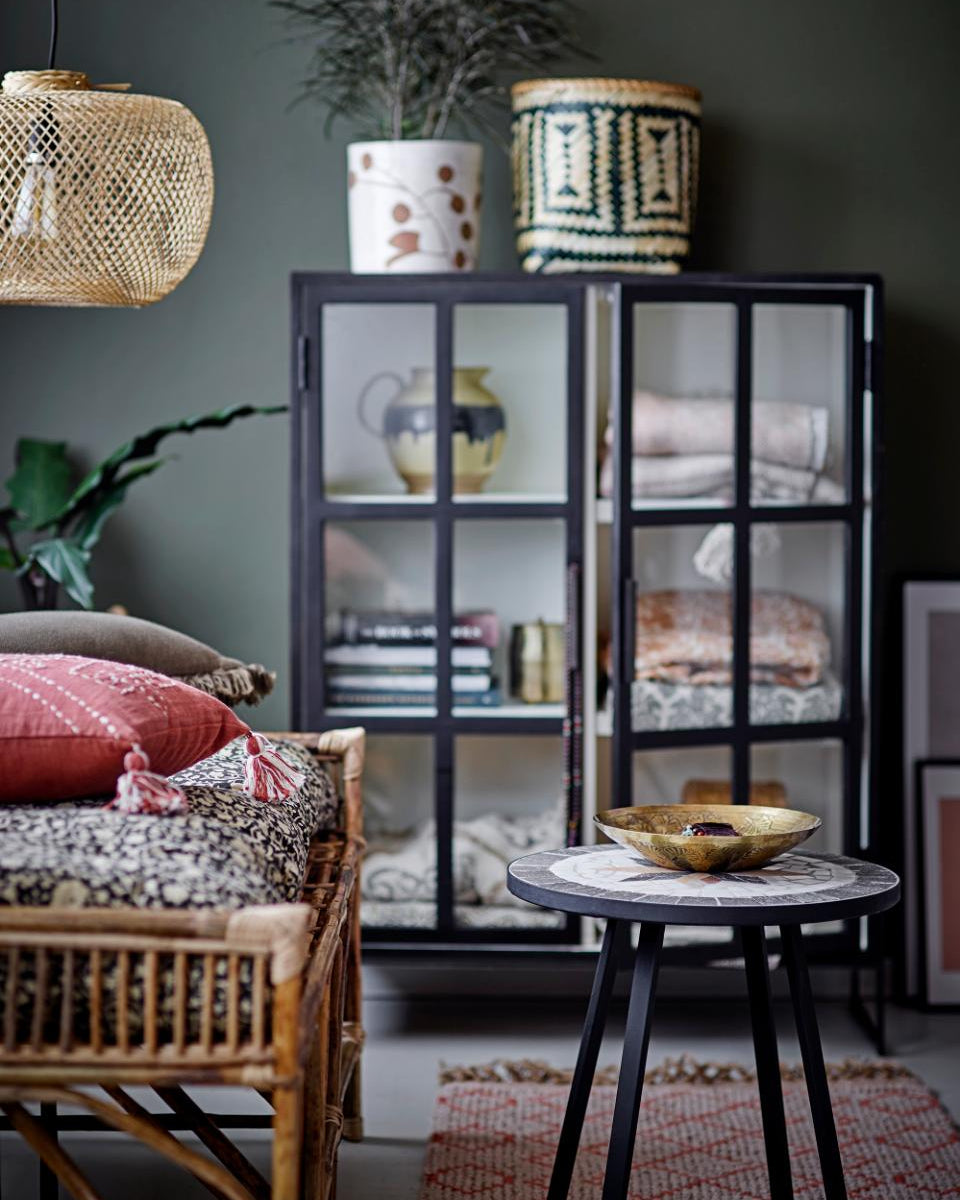 Vitrine H 120 cm Eiche schwarz-weiß im Landhausstil, Kleiderschrank