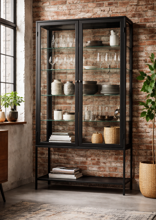 Moderne Metall Vitrine mit Ablage