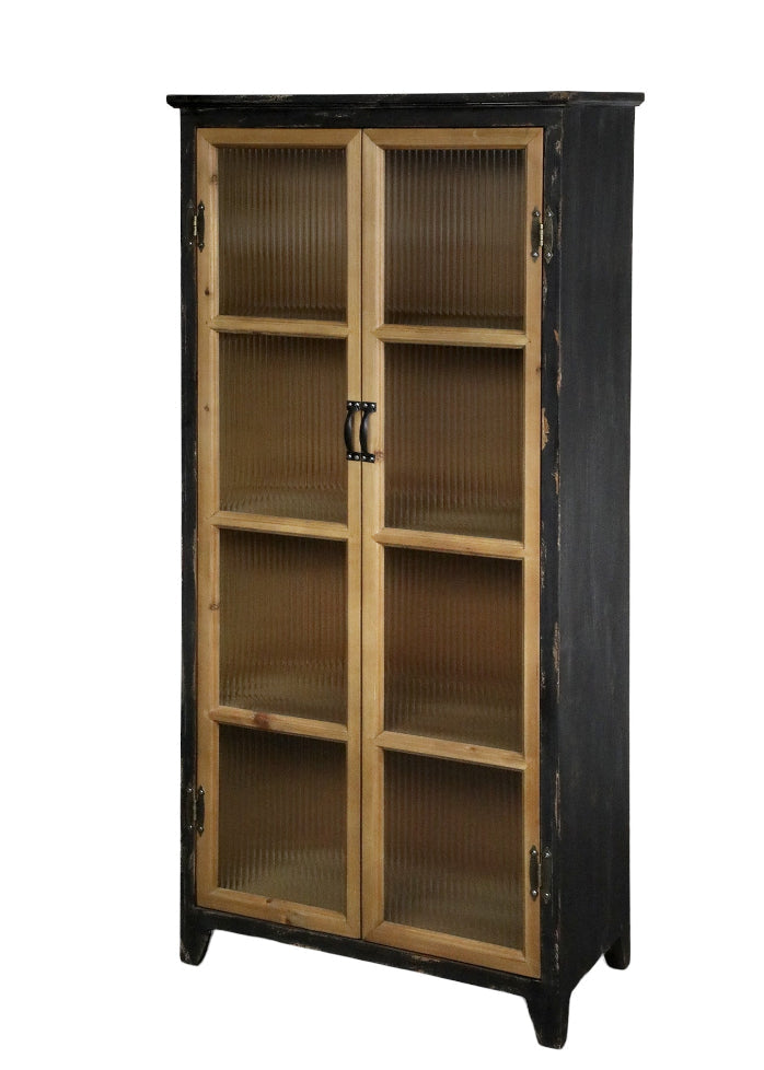 Landhaus Vitrine mit Riffelglas Türen