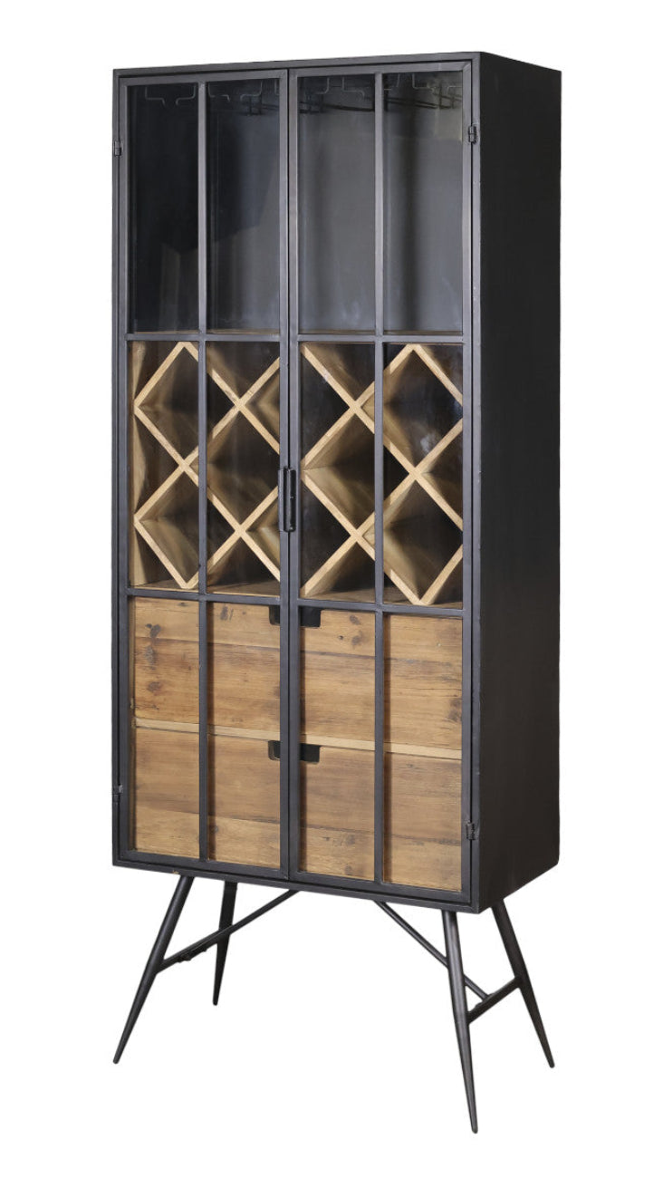 Vintage Flaschenschrank mit Gläserhalterung und Schubladen