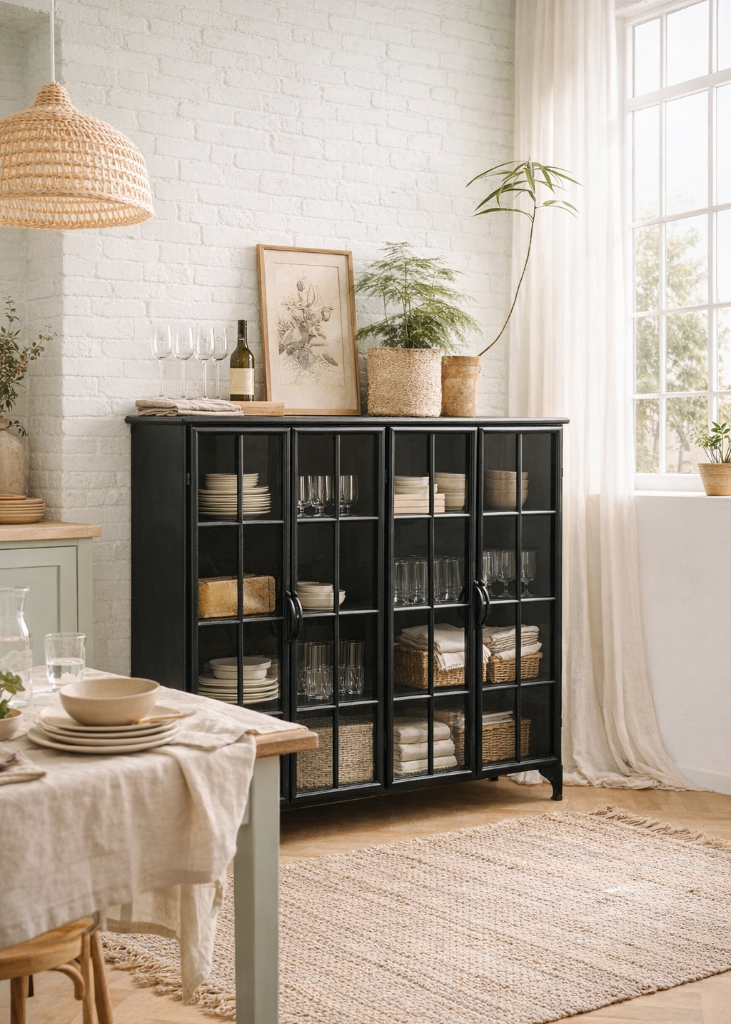 Vitrine-Highboard ELIN Metall 4 Türen H 114 x B 120 cm - Industriedesign