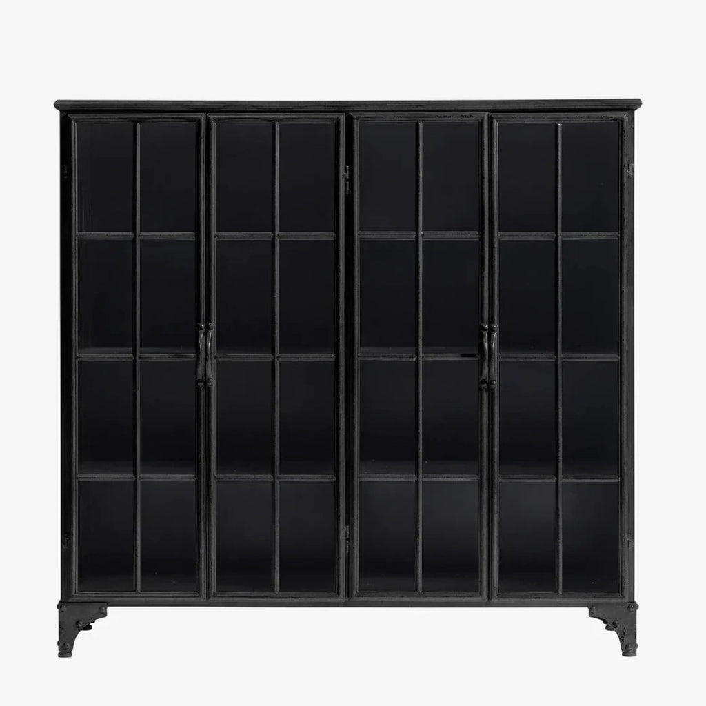 Vitrine-Highboard ELIN Metall 4 Türen H 114 x B 120 cm - Industriedesign