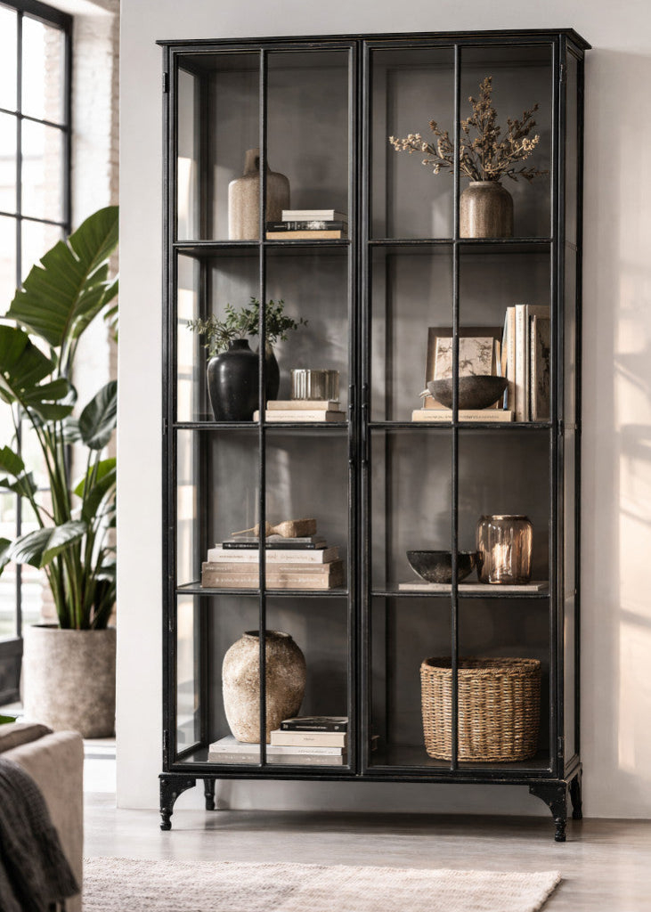 Vitrine schwarz Metall ELIN 2 Türen H 185 x B 120 cm - Industriedesign