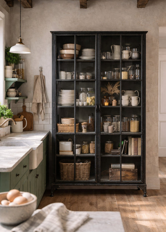 Vitrine schwarz Metall ELIN 2 Türen H 185 x B 120 cm - Industriedesign