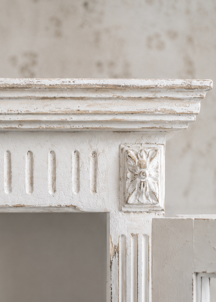 Antik weiße Landhaus Vitrine aus Kiefernholz im romantischen Shabby Chic Stil