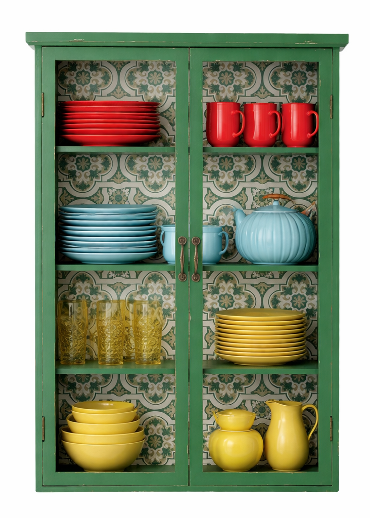 Grün-Weiße Wandvitrine, Wandschrank im Landhausstil