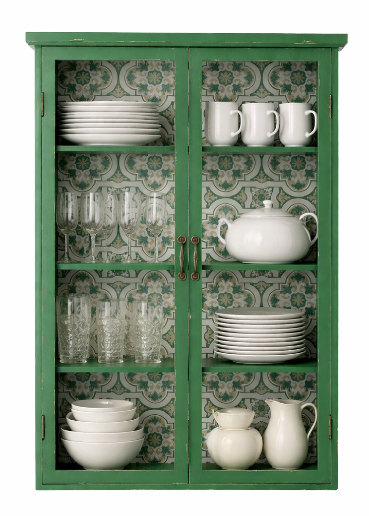 Grün-Weiße Wandvitrine, Wandschrank im Landhausstil