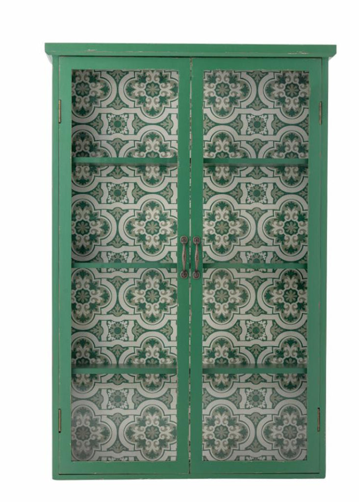 Grün-Weiße Wandvitrine, Wandschrank im Landhausstil