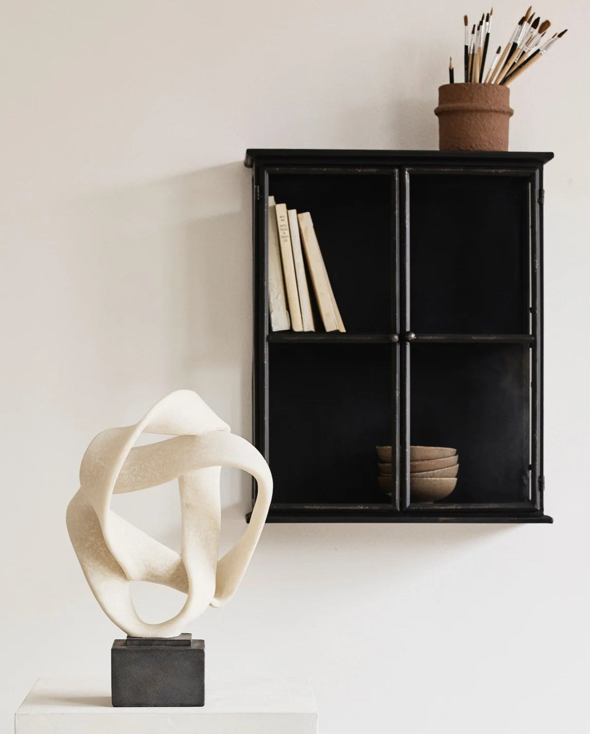 Wandvitrine schwarz Metall H 81 cm industrial