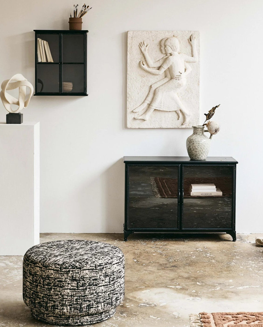 Wandvitrine schwarz Metall H 81 cm industrial