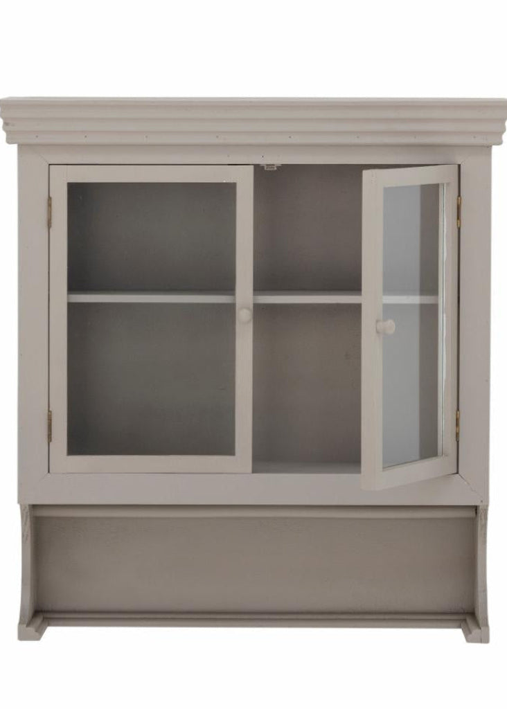 Wandvitrine H 70 cm grau Holz Landhausstil mit Handtuchhänger