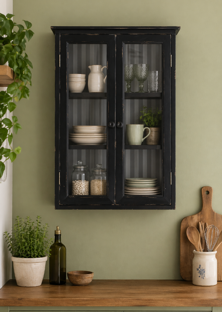 Wandvitrine JACKY schwarz H 66 cm - antik Landhausstil