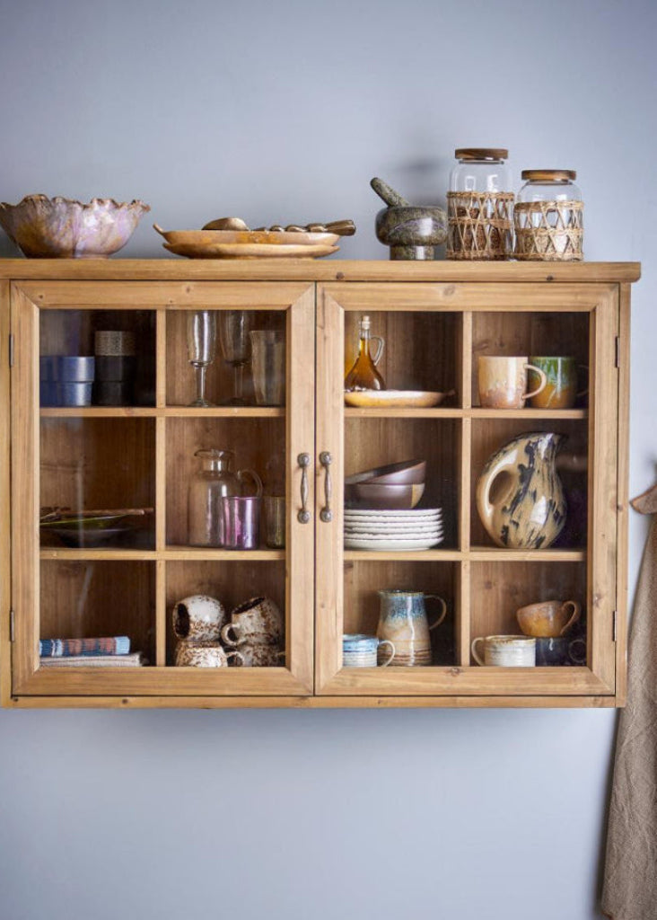 Wandvitrine Vintage Holz Landhausstil 110x76x25 cm Natur