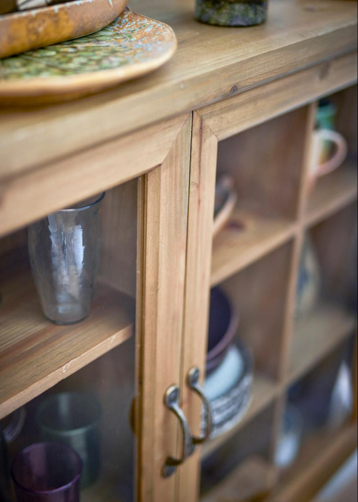 Wandvitrine Vintage Holz Landhausstil 110x76x25 cm Natur mit 2 Türen