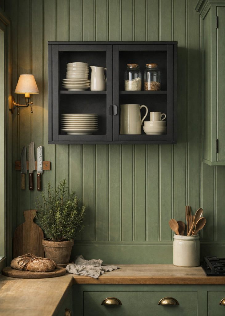 Wandvitrine schwarz 80x80 cm Metall & Glas – Moderner Hängeschrank