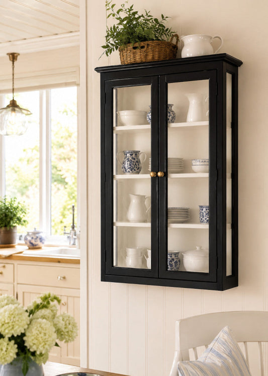 Wandvitrine TELLA Schwarz Weiß Im Landhausstil