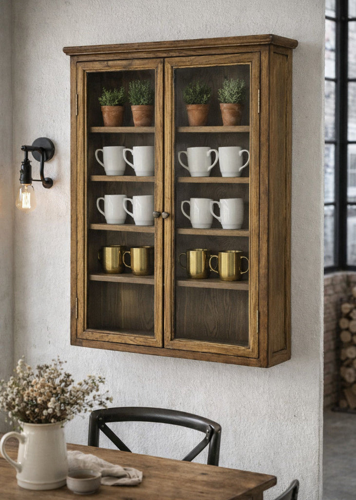 Wandvitrine LILLY H 120 cm natur-Holz im Landhausstil