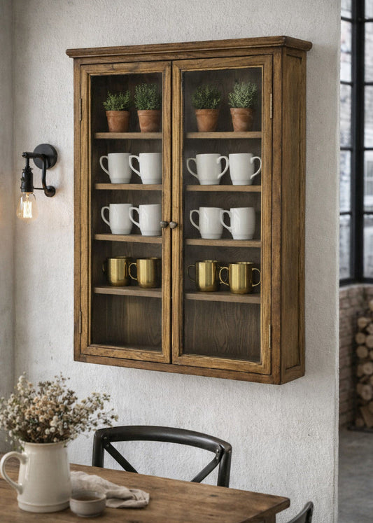 Wandvitrine LILLY H 120 cm natur-Holz im Landhausstil