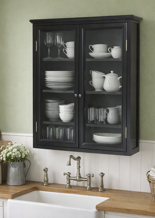 Landhaus Wandvitrine schwarz H 120 cm