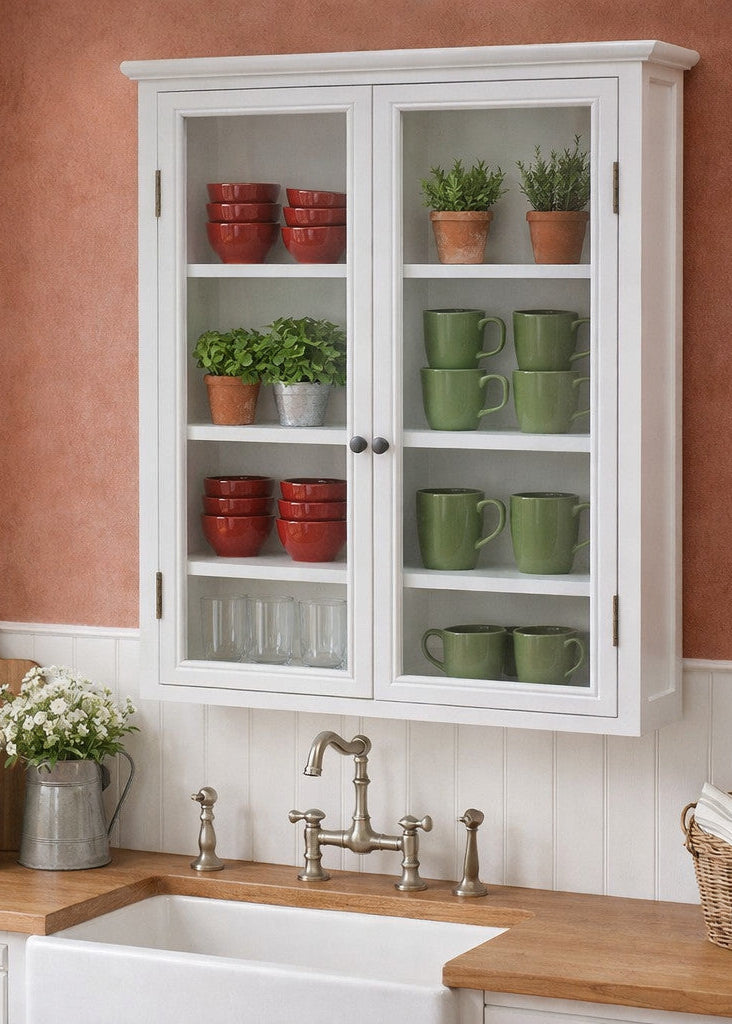 Wandvitrine LILLY H 120 cm weiß im Landhausstil