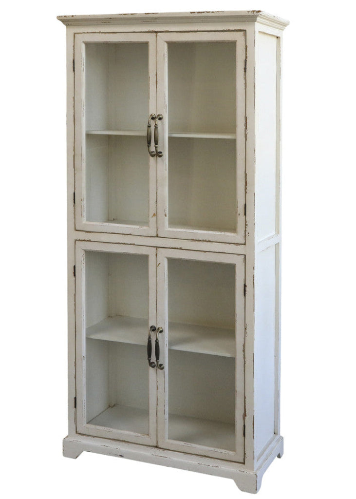 Shabby weiße Vitrine im Landhausstil - 4 Türen, weiße Landhausmöbel