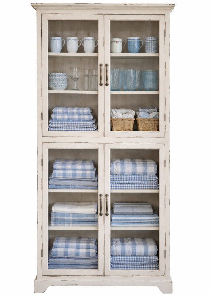 Shabby weiße Vitrine im Landhausstil - 4 Türen, weiße Landhausmöbel