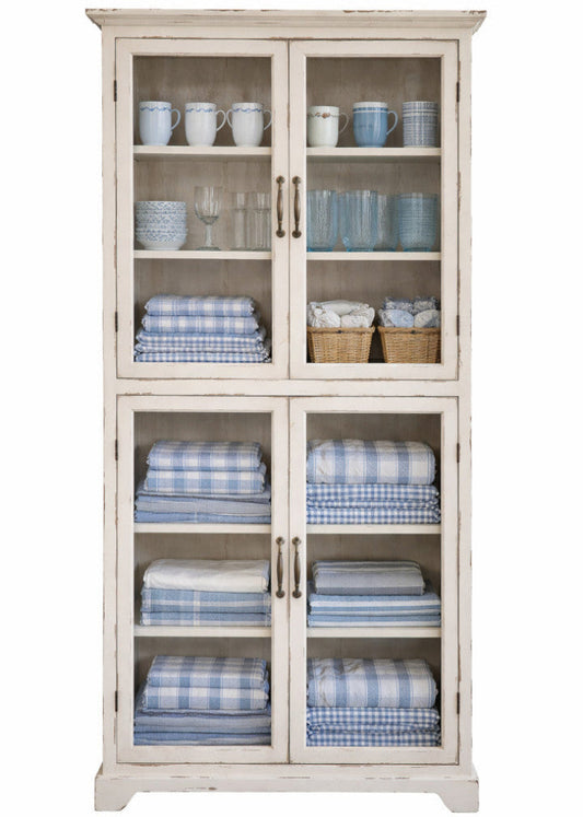Shabby weiße Vitrine im Landhausstil - 4 Türen, weiße Landhausmöbel