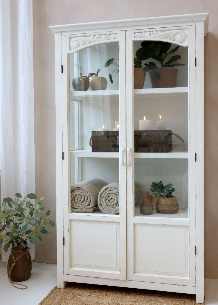 Antik weiße Vitrine, Landhaus Küchenschrank
