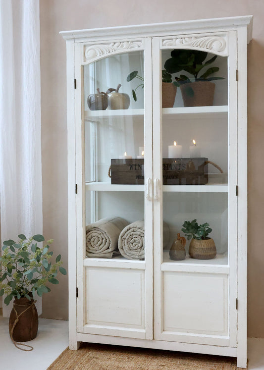 Antik weiße Vitrine, Landhaus Küchenschrank