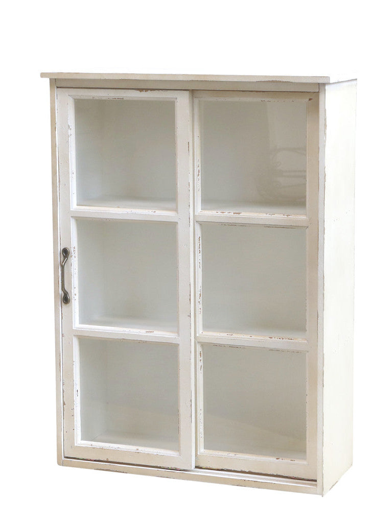 Vintage Wandschrank in antik creme – weiße Wandvitrine für Landhausküche, Badezimmer oder Wohnbereich mit charmantem Used-Look.
