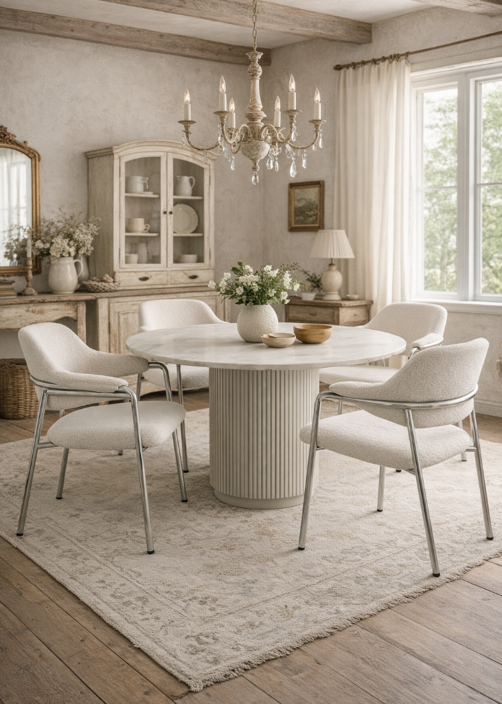 Marmor Esstisch weiß RIA rund 140 cm - Naturmarmor & Holz