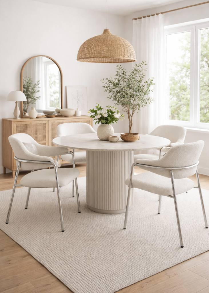 Marmor Esstisch weiß RIA rund 140 cm - Naturmarmor & Holz